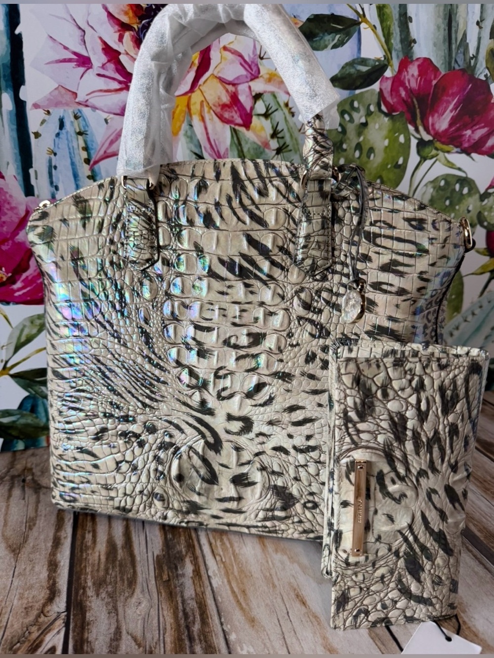 Last 1 NWT BRAHMIN LARGE DUXBURY OBSESSION Animal Print & Wallet Leopard Cheetah - Picture 7 of 16
